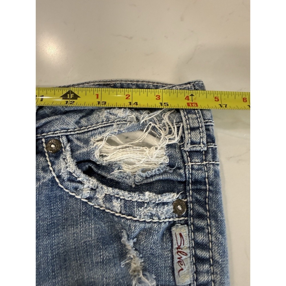 Silver Jeans Womens Distressed Frances 18" Bootcut 31x33 White Stitch Low Rise - Picture 10 of 12